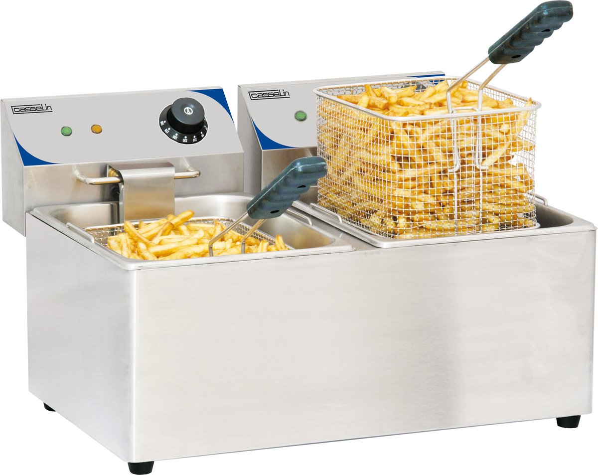 Professionele elektrische friteuse | 2 x 8 Liter | RVS