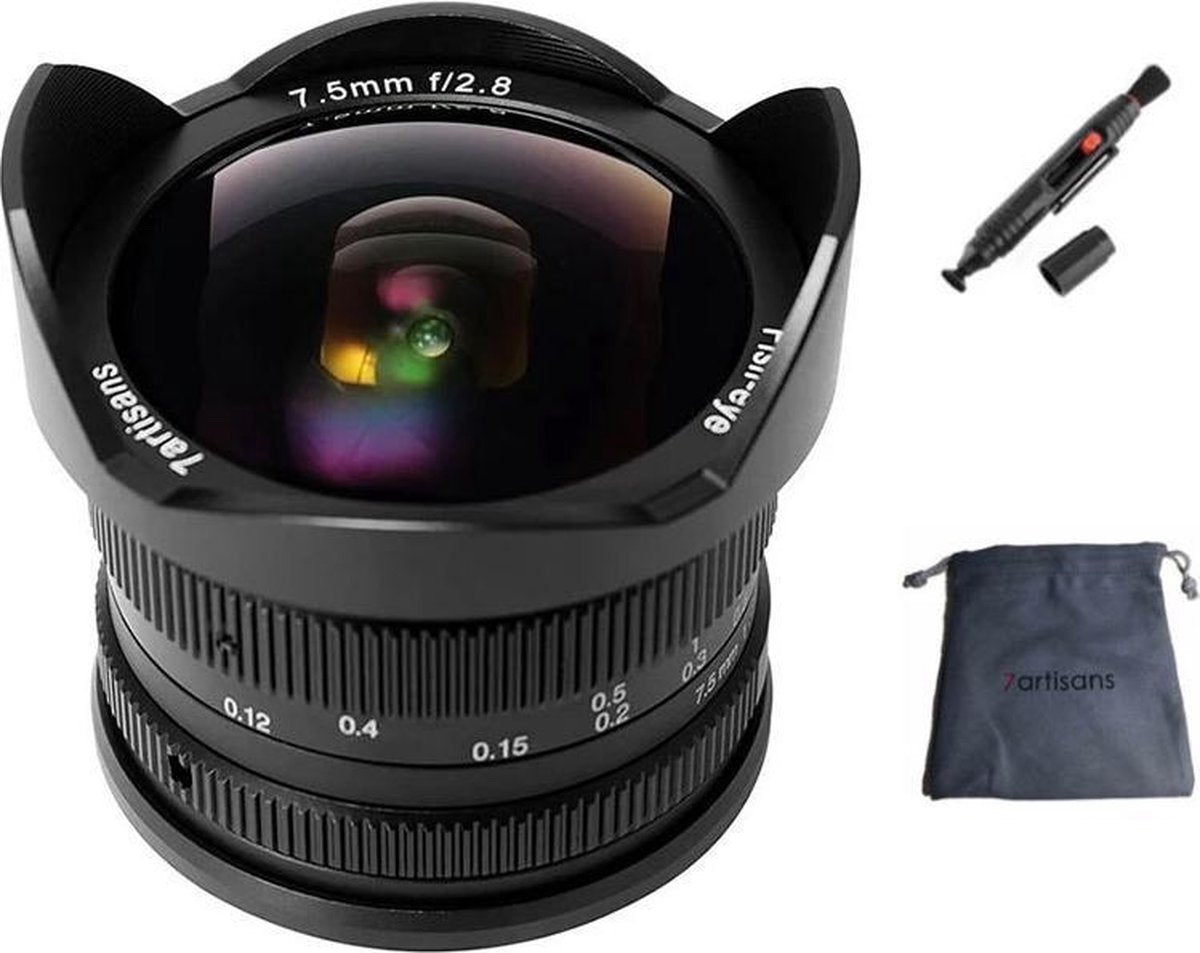 7artisans 7.5mm F2.8 Mark II Fish-Eye manual focus lens Fujifilm systeem camera + Gratis lenspen en lens tas
