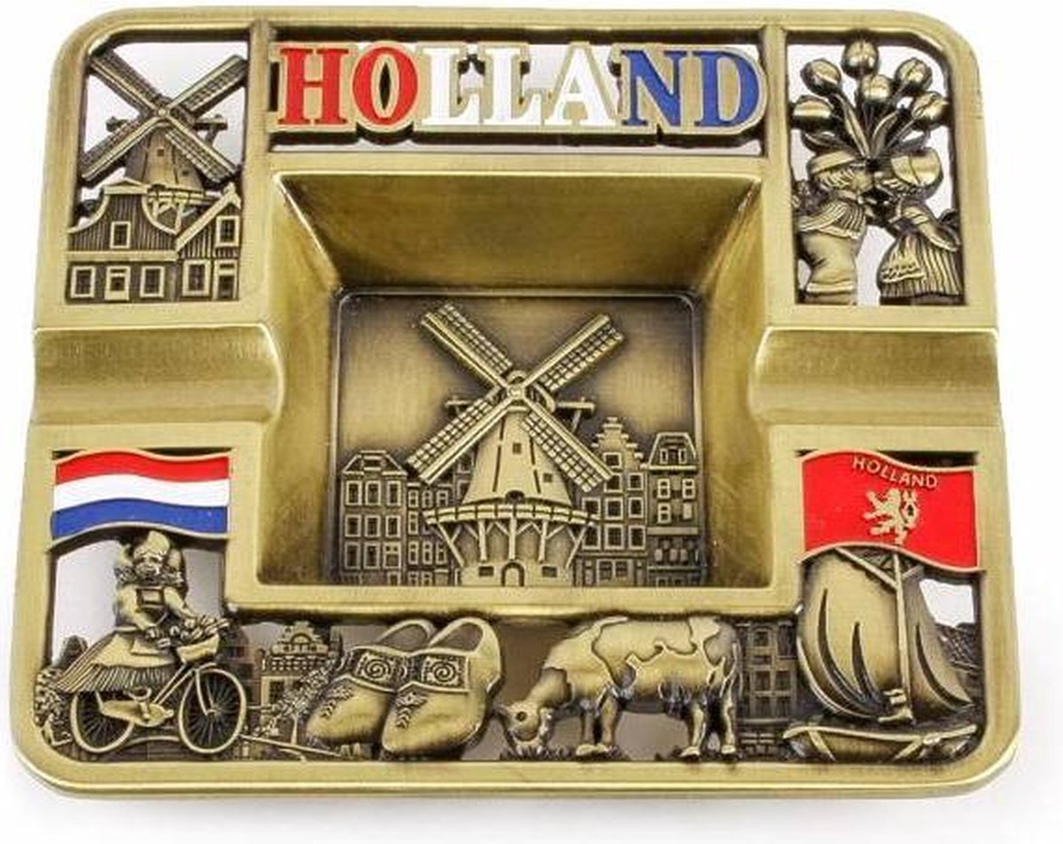 Asbak- Vierkant -  Holland - 3-D uitvoering - Bronskleurig