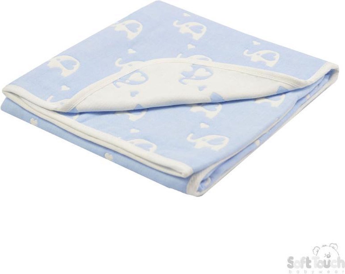 Soft Touch Deken Elephant 80 X 78 Cm Fleece Blauw/wit