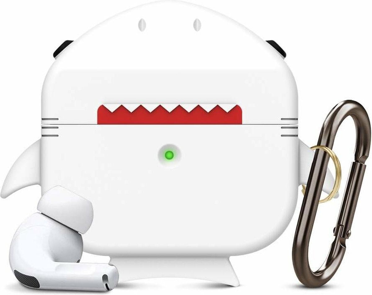 Haai Case Cover Voor Airpods Pro - Siliconen Wit | Watchbands-shop.nl