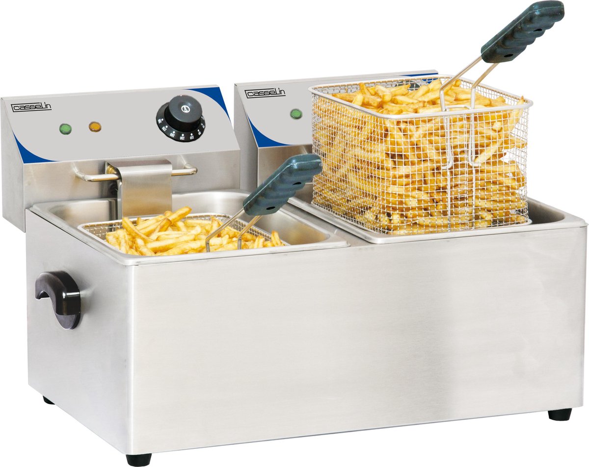Elektrische friteuse 2 x 4 Liter | RVS | 43.5(b) x 40(d) x 31.5(h) cm