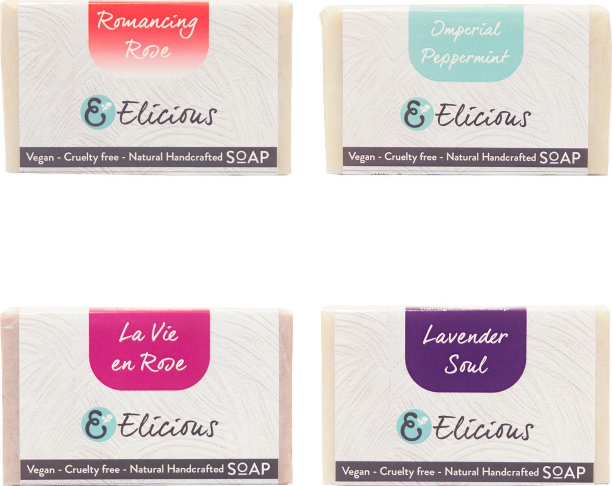 Elicious handgemaakte zeep set van 4 Happiness