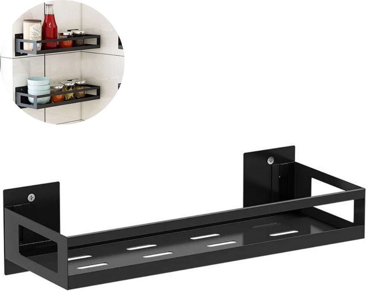 Kruidenrek – Wandrek – Keukenkast Organizer - RVS – 35 x 13 x 5.5 cm - Zwart