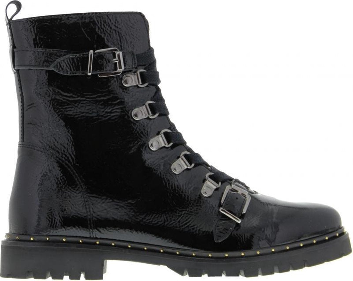 Tango | Bee 157-e black patent leather biker boot d-rings/small straps/gun metal hardw | Maat: 37