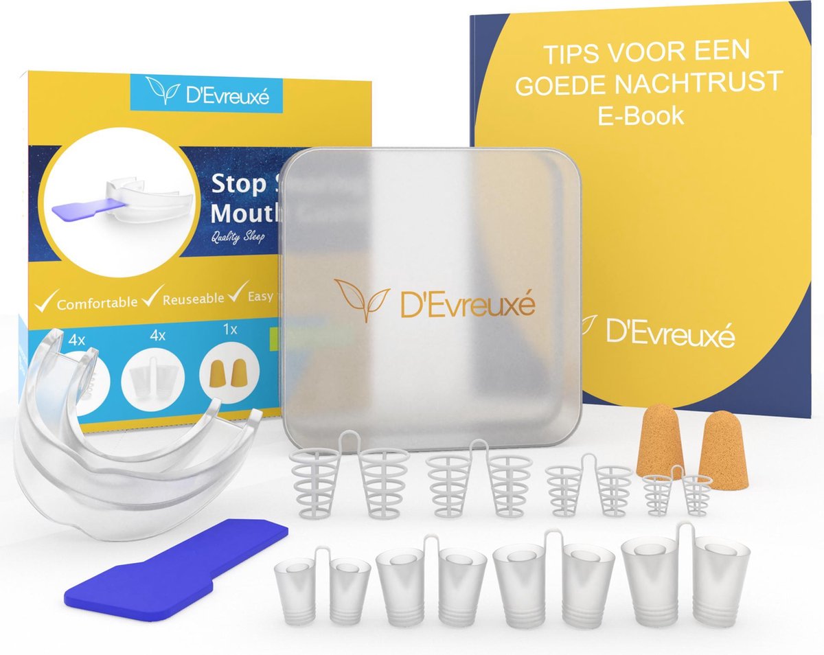 D’Evreuxé - Anti Snurk Beugel Set – Snurkbeugel – Anti Snurk Producten – Inclusief 8x Neusspreider en Set Oordopjes - snurken anti - gratis e-book erbij!