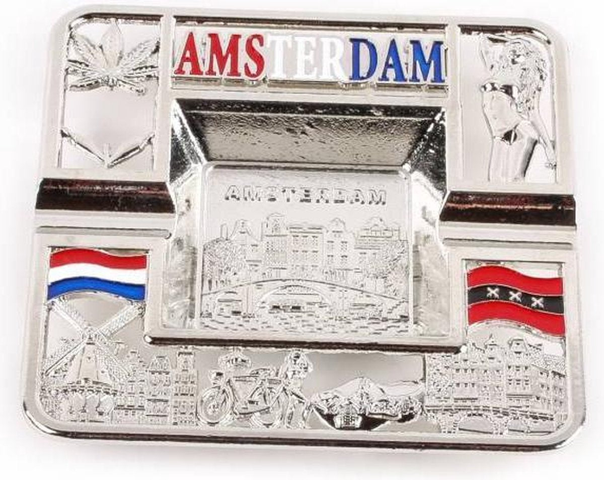 Asbak Vierkant Amsterdam Compilatie Shiny Zilver - Souvenir