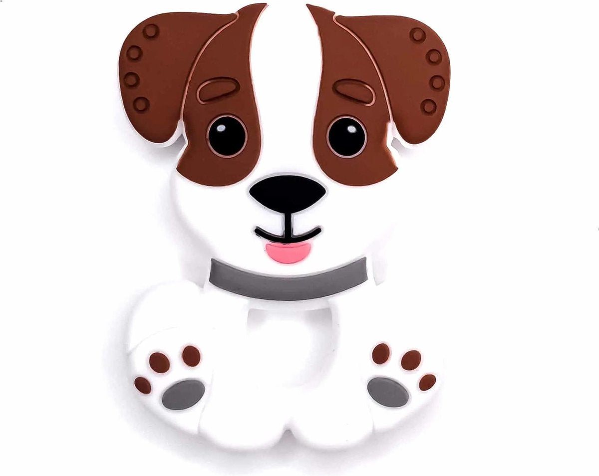 Bijtspeelgoed hondje chocolate | bijtring baby | bijtring baby siliconen | hondje |  chocolate | bijtring voor doorkomende tandjes | BPA vrij | bijtspeeltje