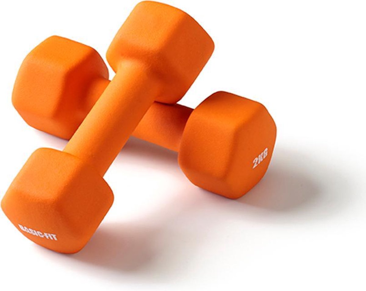 Basic-Fit Dumbbells - 2 x 2 kg Set - Rubber - Oranje