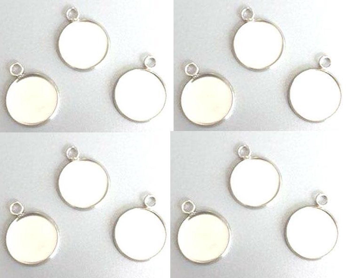 12 Hangers met 1 oog - Rond - 14mm Top - Zilverkleurig