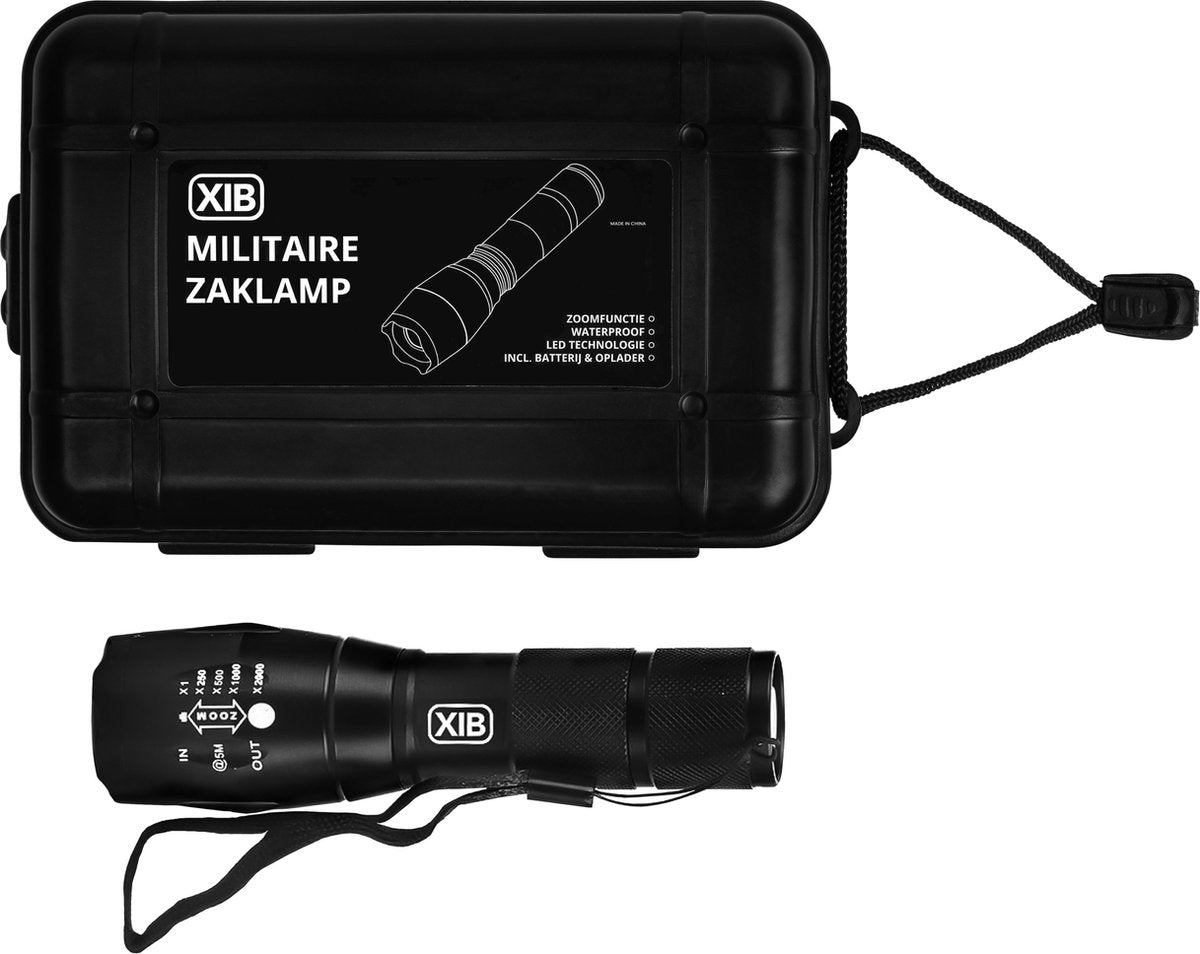 XIB Militaire Zaklamp Inclusief batterij & oplader - 2000 Lumen - 5 lichtstanden