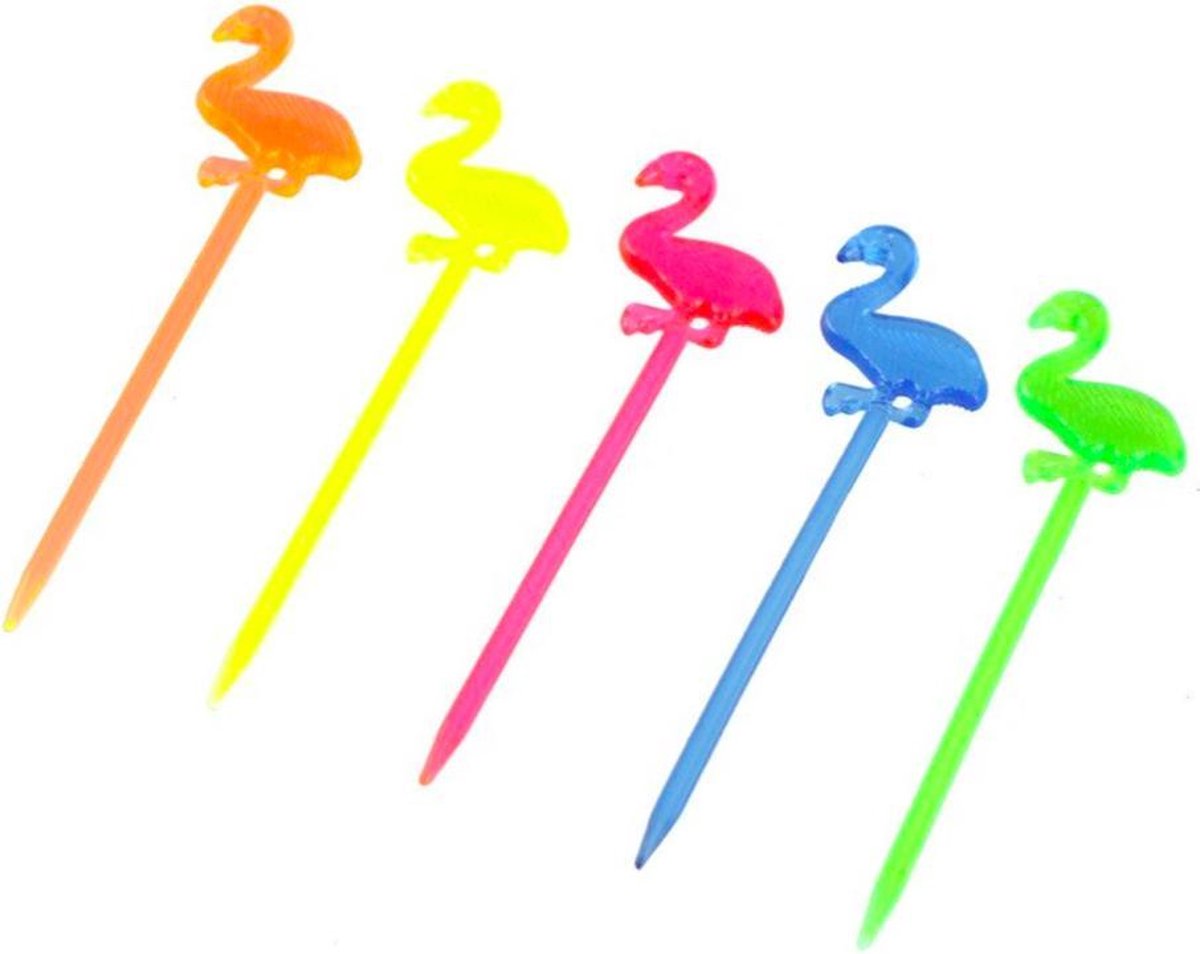 ProductGoods - 50x Leuke cocktailprikkers in de vorm van Flamingo's | Verjaardag | Sateprikkers | Traktatie | Feest | Cake topper decoratie | Prikkers