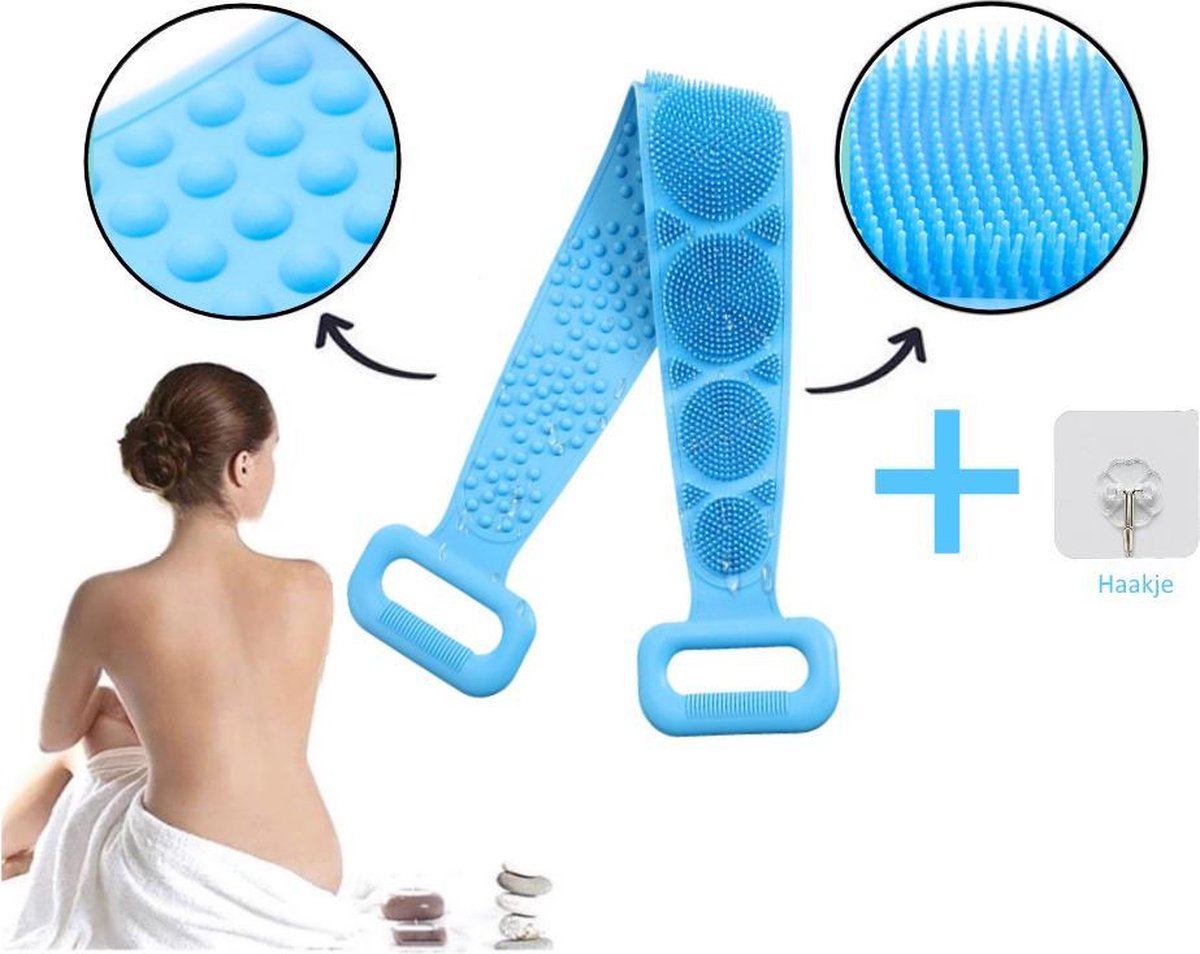 Blubs® – Scrubband – Badborstel – Dry brush – Rug Scrubber – Lichaamsborstel – Rugborstel douche – Huidborstel – Rugborstel kunststof– Doucheborstel – Siliconen borstel – Droogborstel – Massage – Blauw