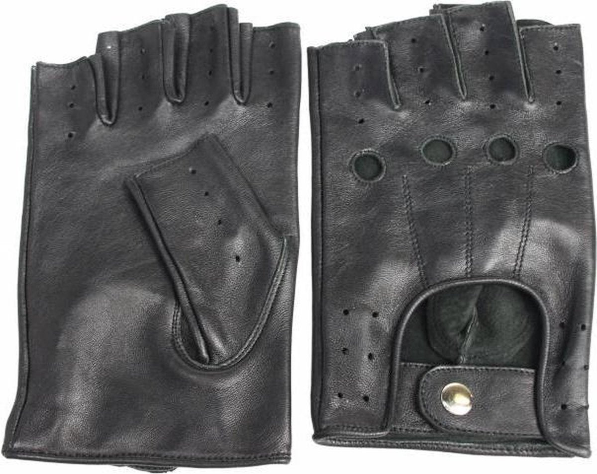 Driver vingerloze leren handschoenen zwart maat XL
