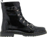 Tango | Bee 157-e black patent leather biker boot d-rings/small straps/gun metal hardw | Maat: 41