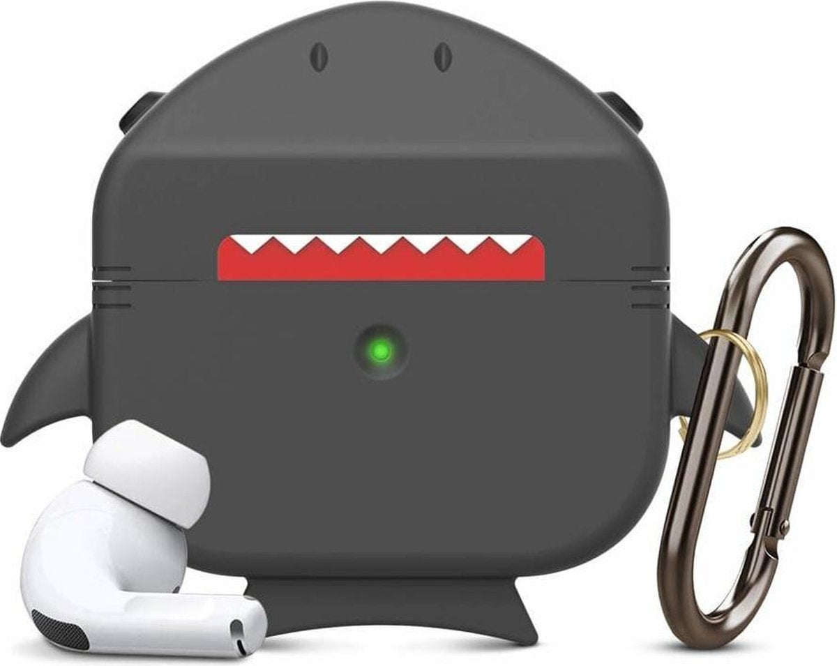 Haai Case Cover Voor Airpods Pro - Siliconen Grijs | Watchbands-shop.nl