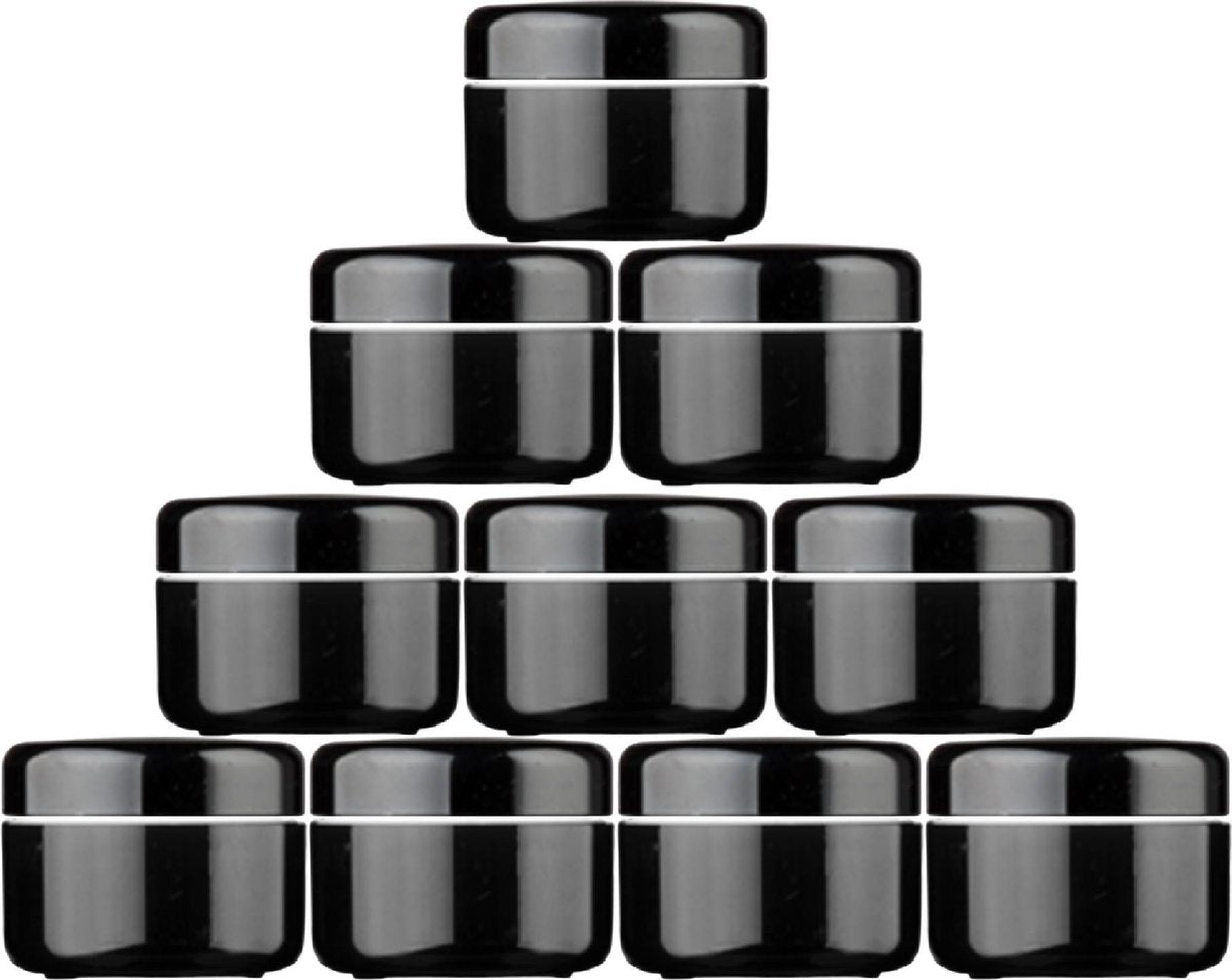 10x Luxe cosmetica pot- 8ml - zwart glans - plastic pot met deksel - nail art potje - leeg potje met deksel - sample potje - pot schroefdeksel - make-up potjes- zalf potjes - reis potjes - creme potje - diy potje