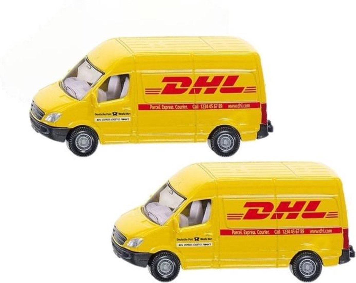 2x stuks siku DHL bezorg busje modelauto  8 cm - Mercedes speelgoed auto/wagen