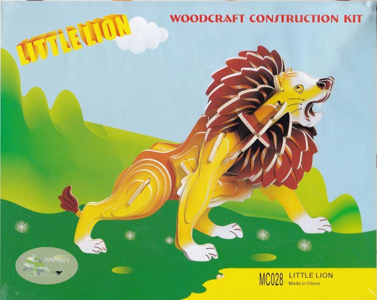 3D Puzzel Bouwpakket Leeuw - hout - gekleurd