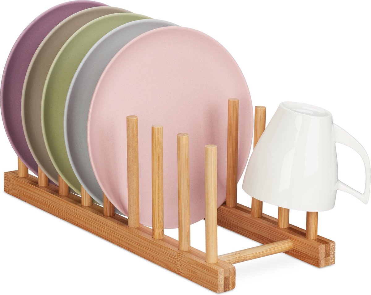 relaxdays bamboe afdruiprek - bordenhouder - compact - afwasrek - hout