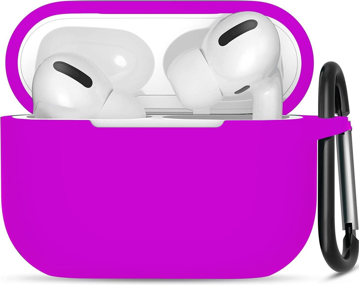 Apple Airpods Pro ultra dunne siliconen cover - Hoesje - extra dunne Apple Airpods siliconen cover met sleutelhanger - Paars