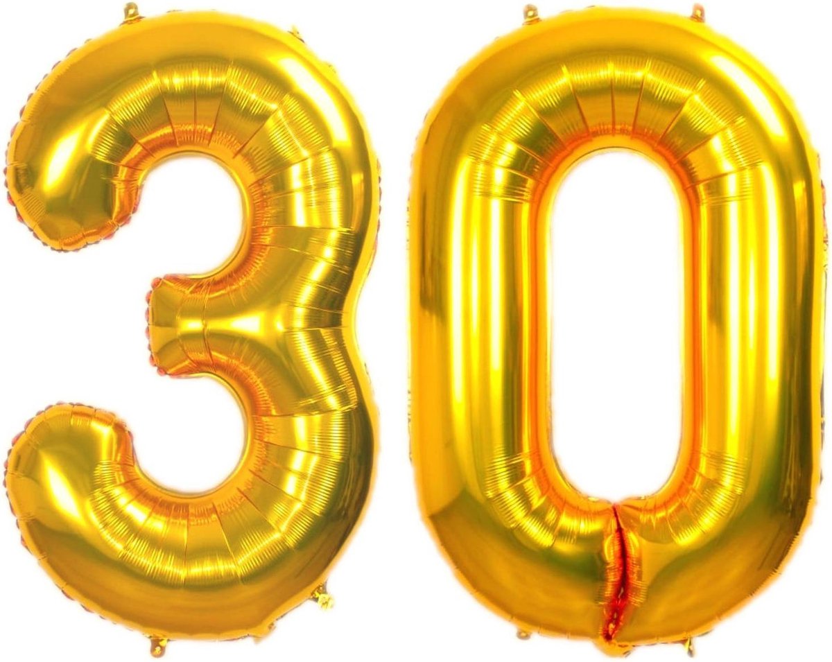 Folie Ballon Cijfer 30 Jaar Goud 70Cm Verjaardag Folieballon Met Rietje