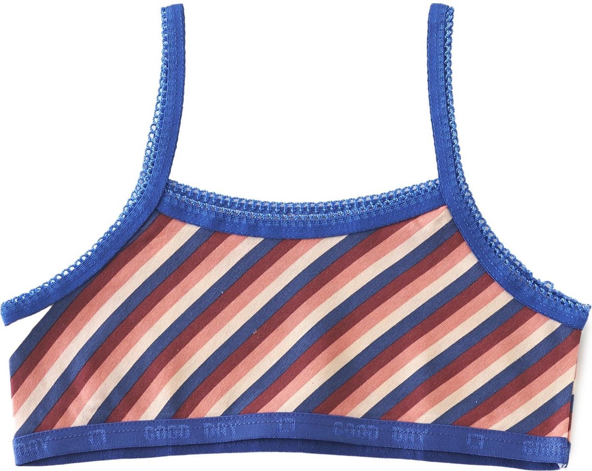 Little Label - Meisjes croptop - stripes pink red blue - maat: 122/128 - bio-katoen