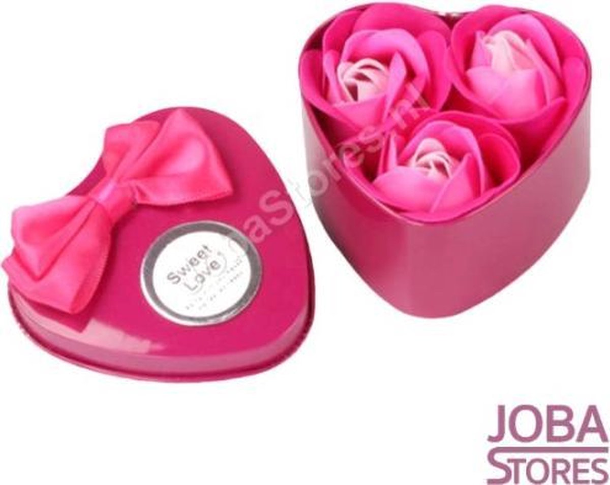 Zeep Roosjes Hart met 3 roosjes (Donker Roze)