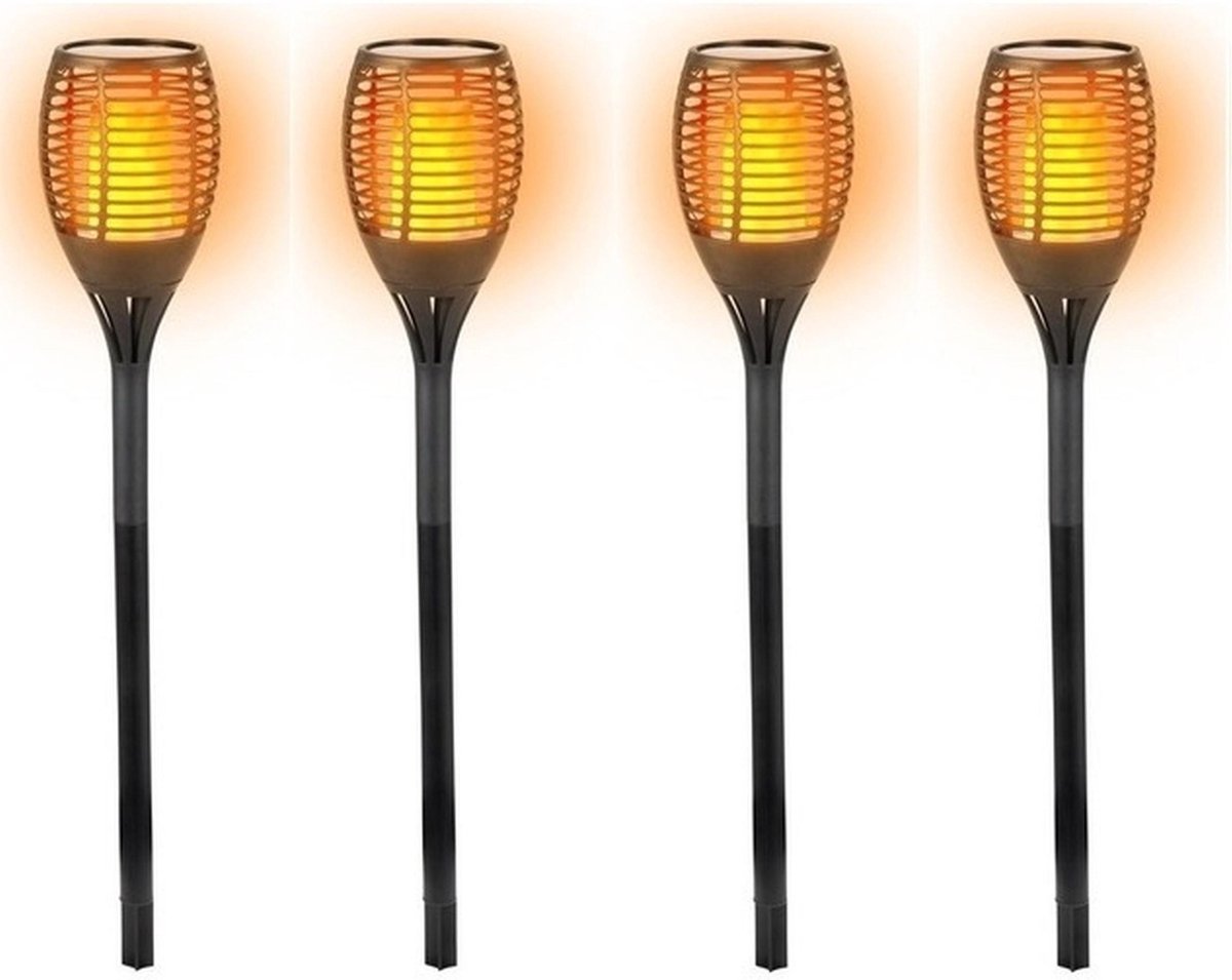 Set van 4x stuks Halloween horror decoratie solar LED tuinfakkel zwart 77 cm - Tuinverlichting/thema feestversiering