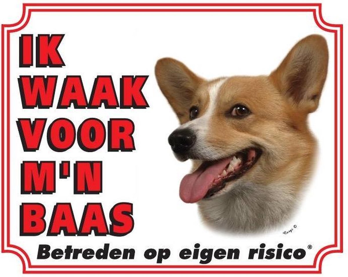 Welsh Corgi Waakbord - Ik waak voor mijn baas