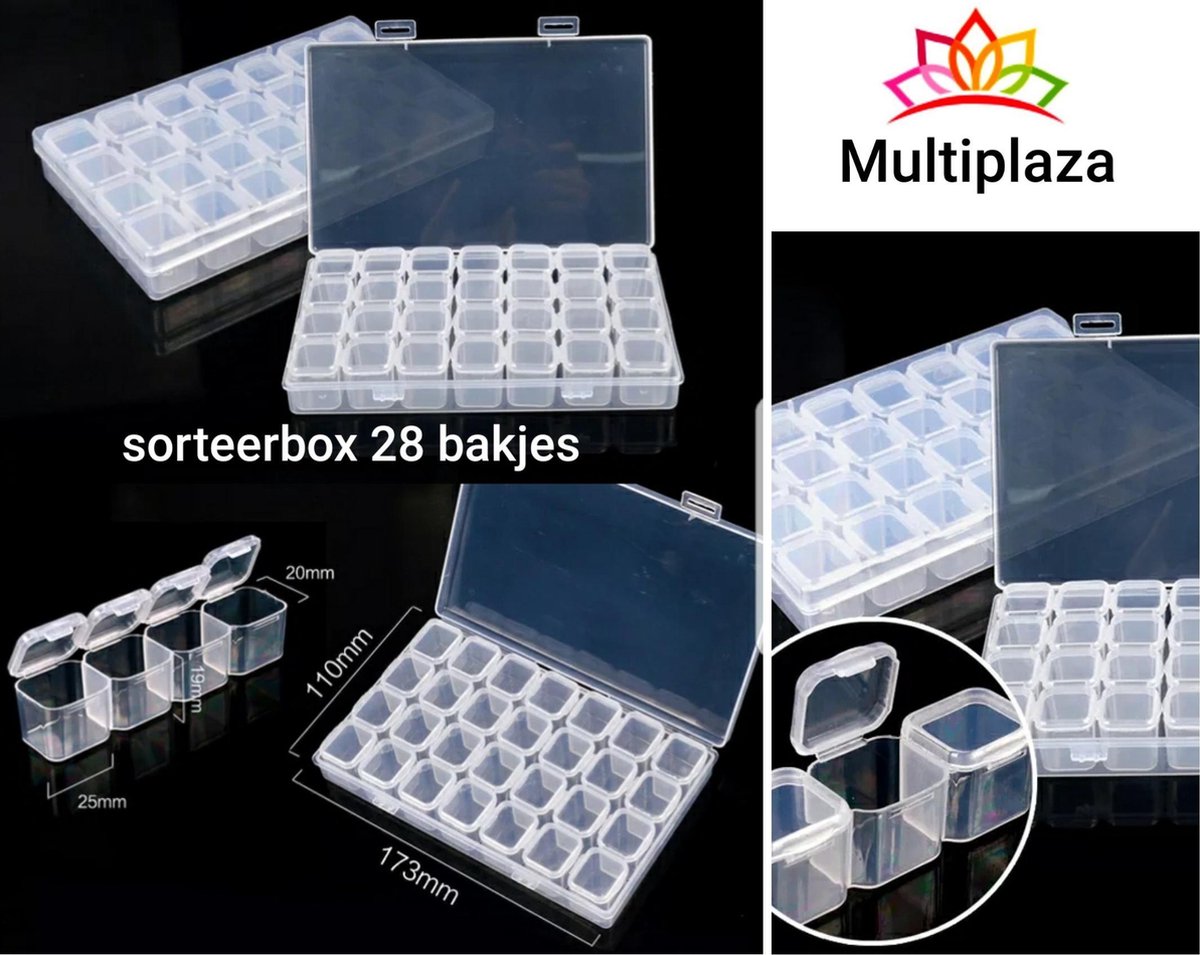 Sorteerdozen 2 STUKS " Multiplaza" met ● 2x 28 bakjes ● diamond painting - kralen - sieraden - glitter - opbergdoos - organizer - ect