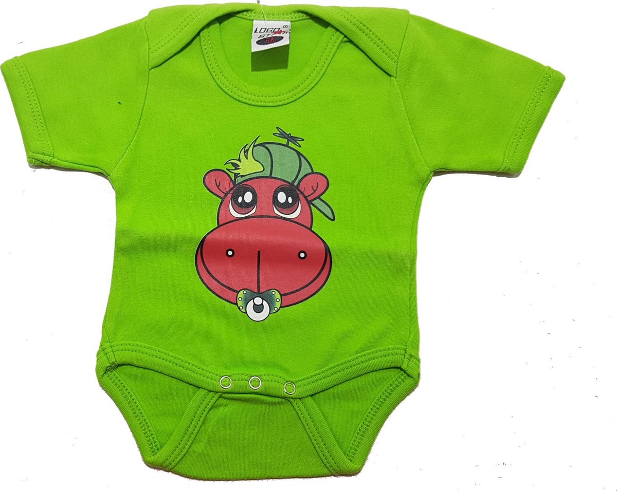 LOGO STAR - Rompertje - maat 56 - 0/2 maanden - groen / roze met print - set van 2
