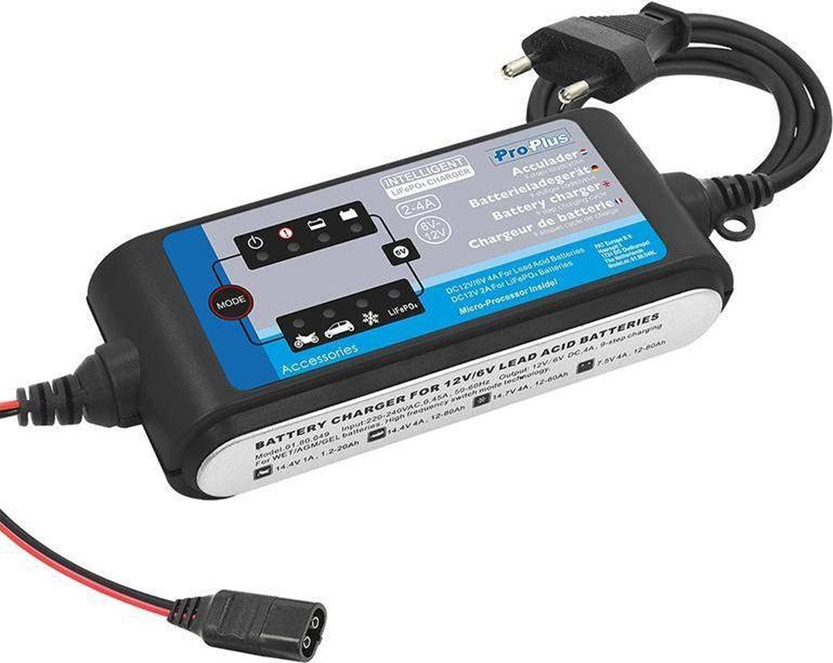 Proplus Acculader 6v/12v 2-4ampère 9-staps Laadcyclus Lifepo4