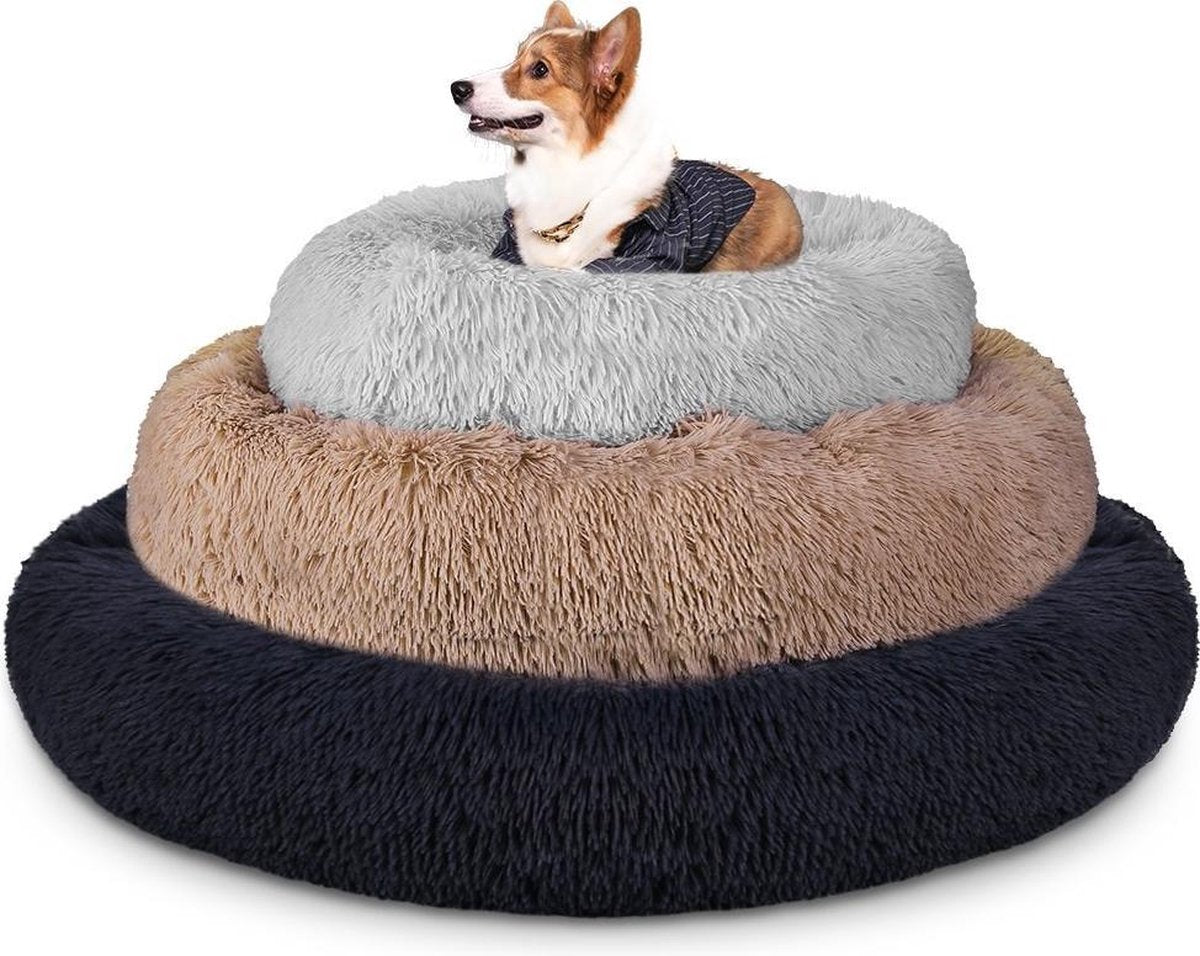 TBG Hond Bed Super Zachte Kennel Ronde Pluizige Kat Huis Warm Comfortabel Slapen Kussen Mat Sofa Wasbare Puppy Pluche Darkgray M