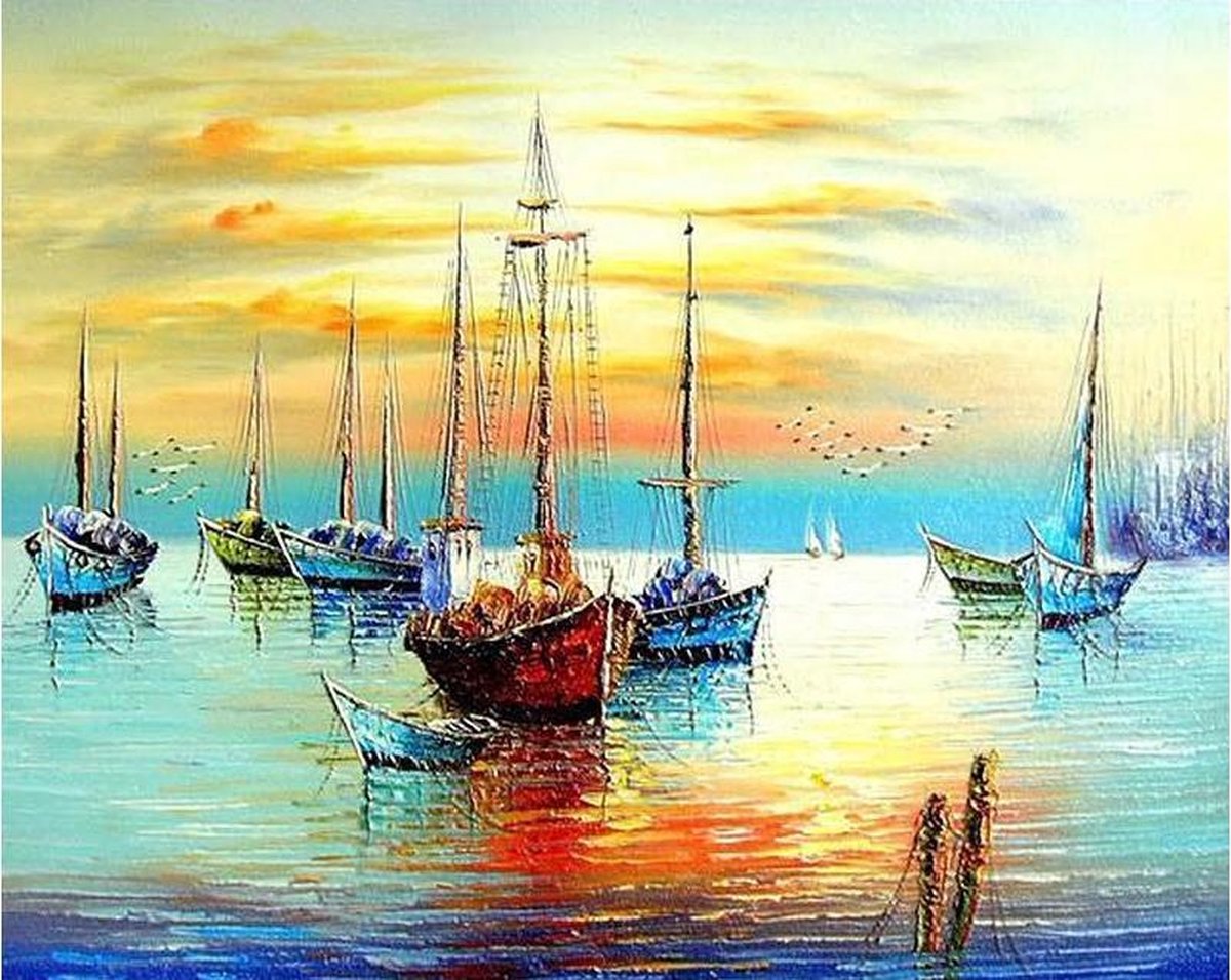 Schilderen op nummer "JobaStores®" Bootjes 40x50cm