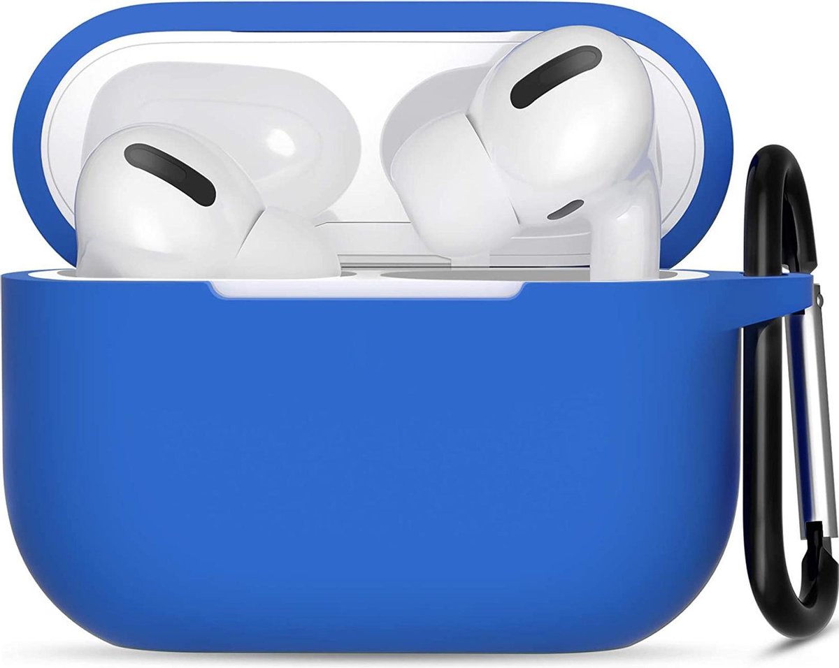 Apple Airpods Pro ultra dunne siliconen cover - Hoesje - extra dunne Apple Airpods siliconen cover met sleutelhanger - Donkerblauw
