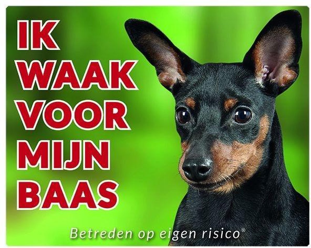 Dwerg Pincher zwartbruin Waakbord - Ik waak voor mijn baas