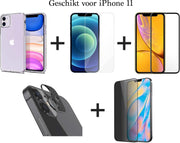 iPhone 11 Hoesje COMBI DEAL - 1x Hoesje Siliconen Transparant - 1x Screen Protector - 1x Screenprotector Full Cover - 1x Privacy Screenprotector - 1x Camera Screen Protector