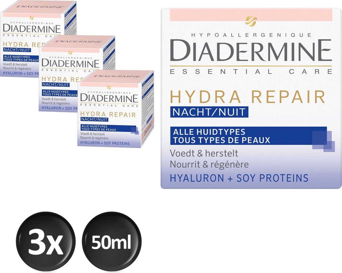 Diadermine Nachtcrème Essential Care Hydra Repair 3 x 50 ml