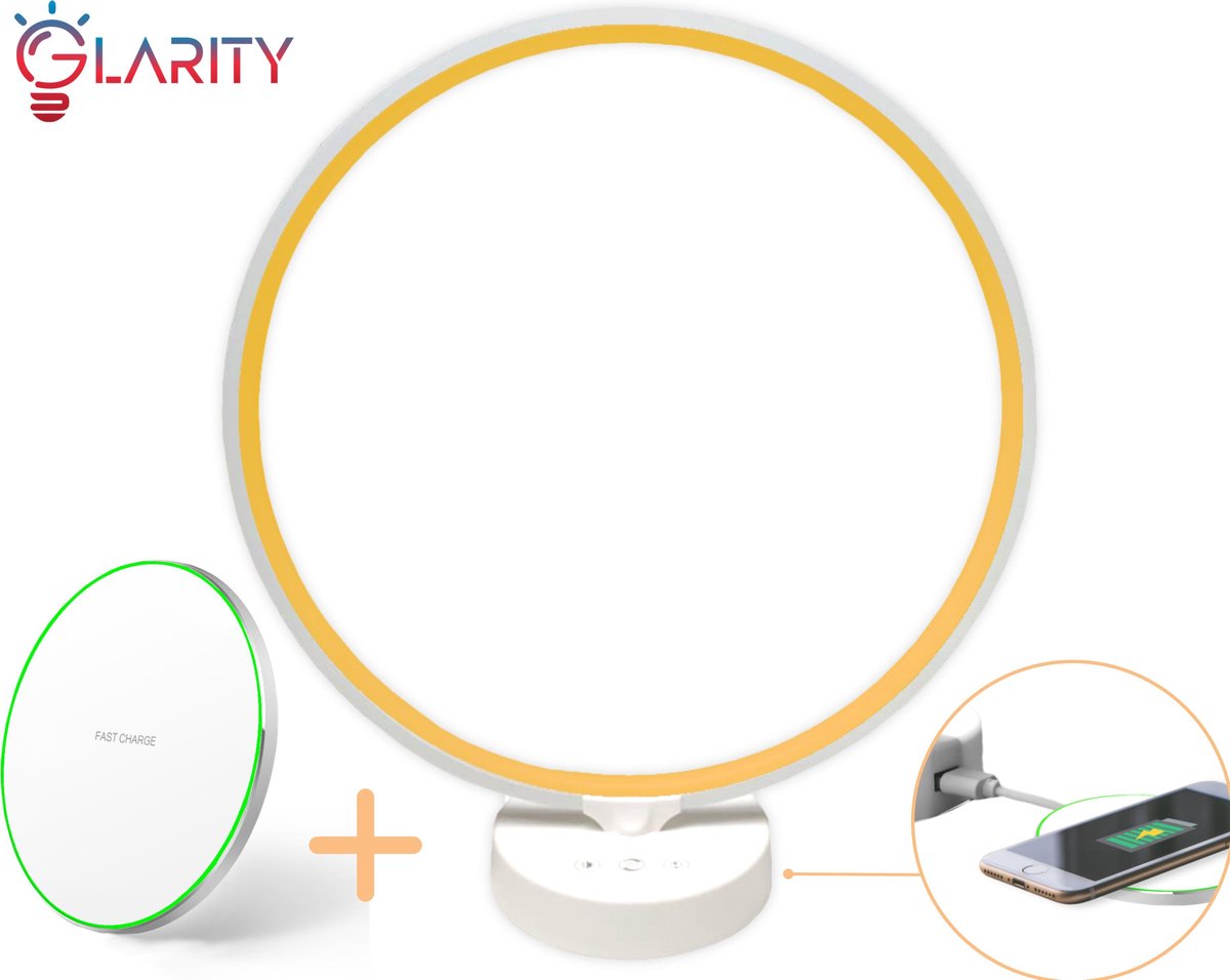 Glarity Daglichtlamp Lichttherapielamp Bureaulamp - Inclusief Gratis Wireless Charger - 10000 Lux - Geel en Wit Licht - Dimbaar - Sad Lamp - Lichttherapie - Winterdepressie Lamp