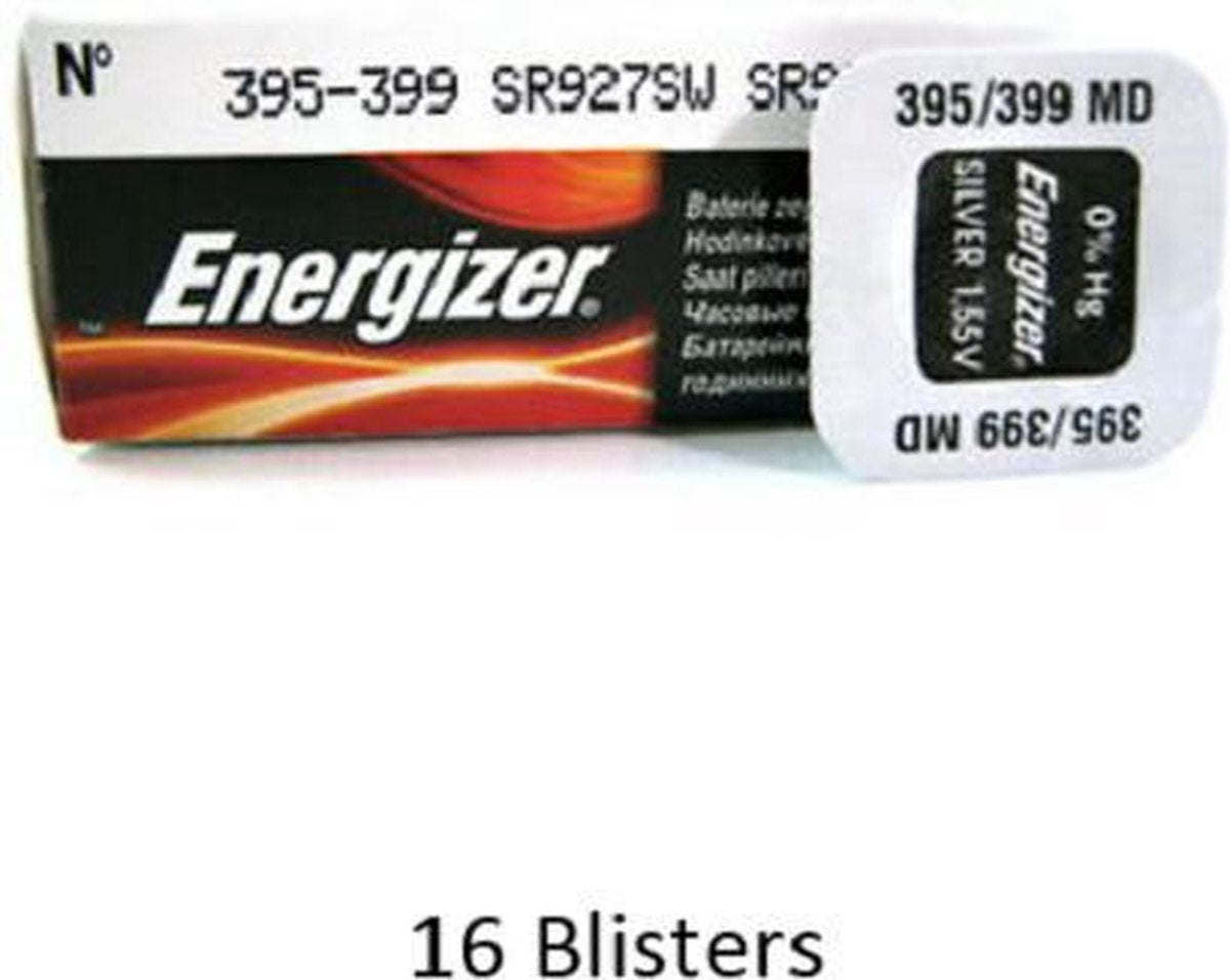 16 stuks (16 blisters a 1 stuk) Energizer 395 / 399 SR927SW 52mAh 1.55V knoopcel batterij
