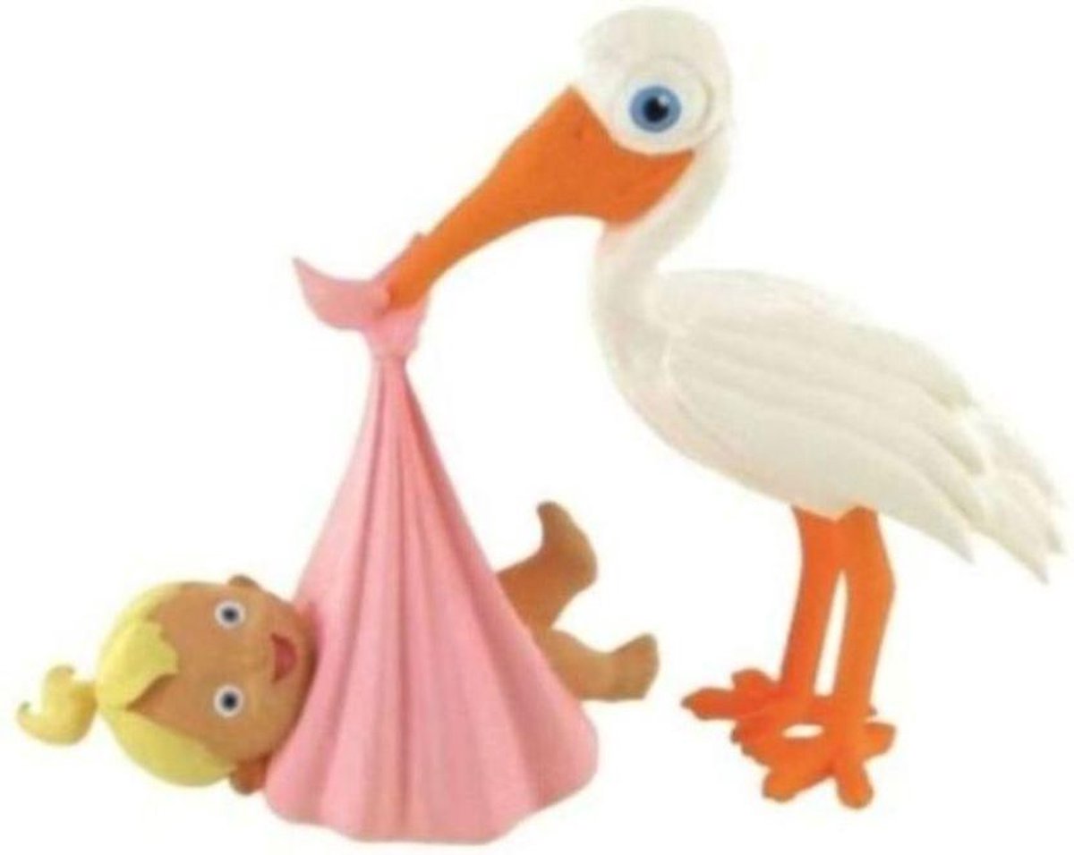 Figuurtje Ooievaar brengt baby girl - 8 x 9 cm