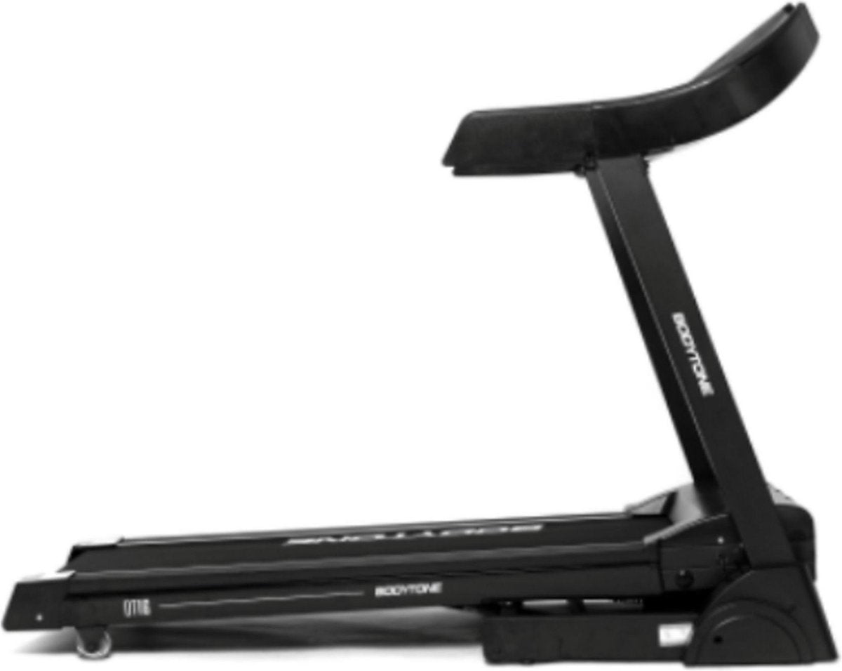 Bodytone Dt 16 Loopband - Inklapbaar – Optimale Demping – 12 Trainingsprogramma’S – Lcd-Scherm Met Hartslagmonitor – Geïntegreerde Speakers – Bluetooth - Zelfsmerende Band - Zwart - Tot 16 Km/U - Maat ONESIZE