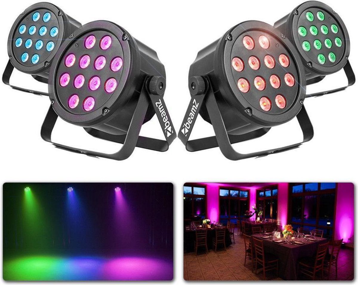LED Par lichtset - BeamZ SlimPar35 lichtset met 4 krachtige par spots (RGB)