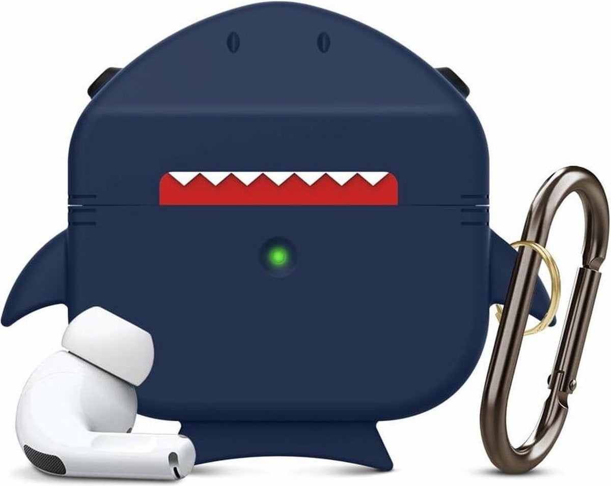 Haai Case Cover Voor Airpods Pro - Siliconen Donkerblauw | Watchbands-shop.nl