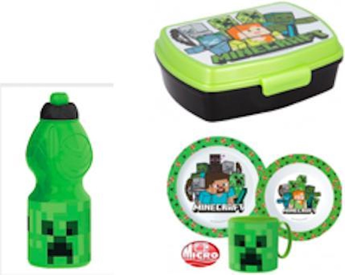 5 delige Minecraft set - ontbijtset - brooddoos - drinkfles