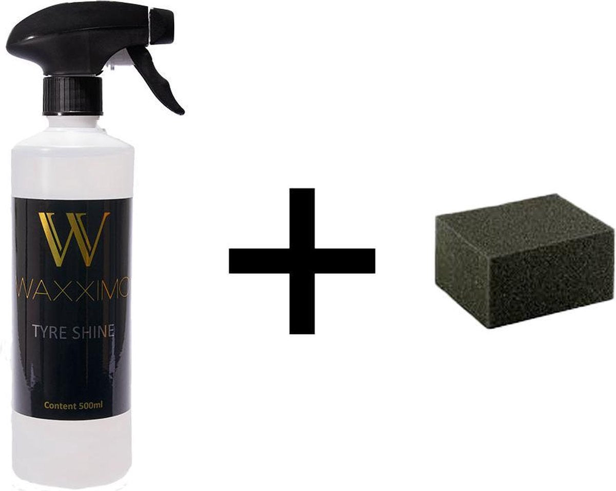 Waxximo Tyre Shine inclusief gratis vinly spons - Bandenglans - Bandenzwart - Tyre shine - Banden Spray - Bumperglans - Verweert Kunststof weer diep zwart