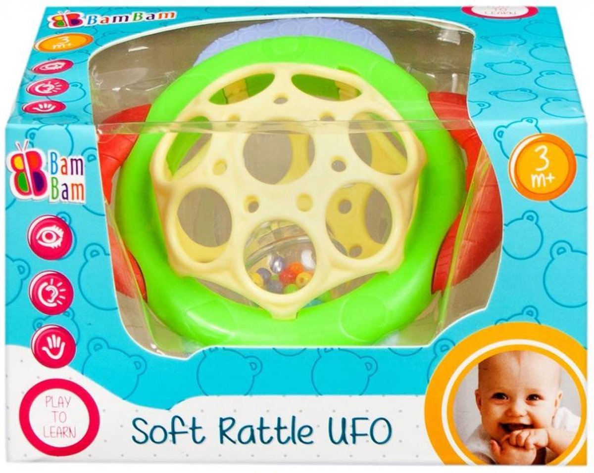 Bam Bam zachte rammelaar ufo - Ontwikkeling speelgoed baby / peuter - bijten gekleurd