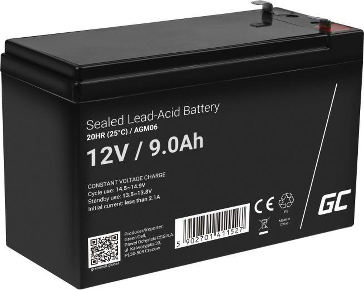 Green Cell Loodaccu 12 V 9 Ah Loodvlies (AGM) (b x h x d) 151 x 95 x 65 mm Kabelschoen 6.35 mm Cyclusbestendig