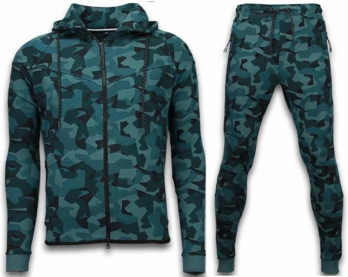 ENOS Exclusive Windrunner Camo Trainingspakken - Camouflage Joggingpak - Groen - Maat: XS
